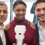 A photo of Elle and Al with the Mayor of London and their Entrepreneurs of the Year Award in 2017