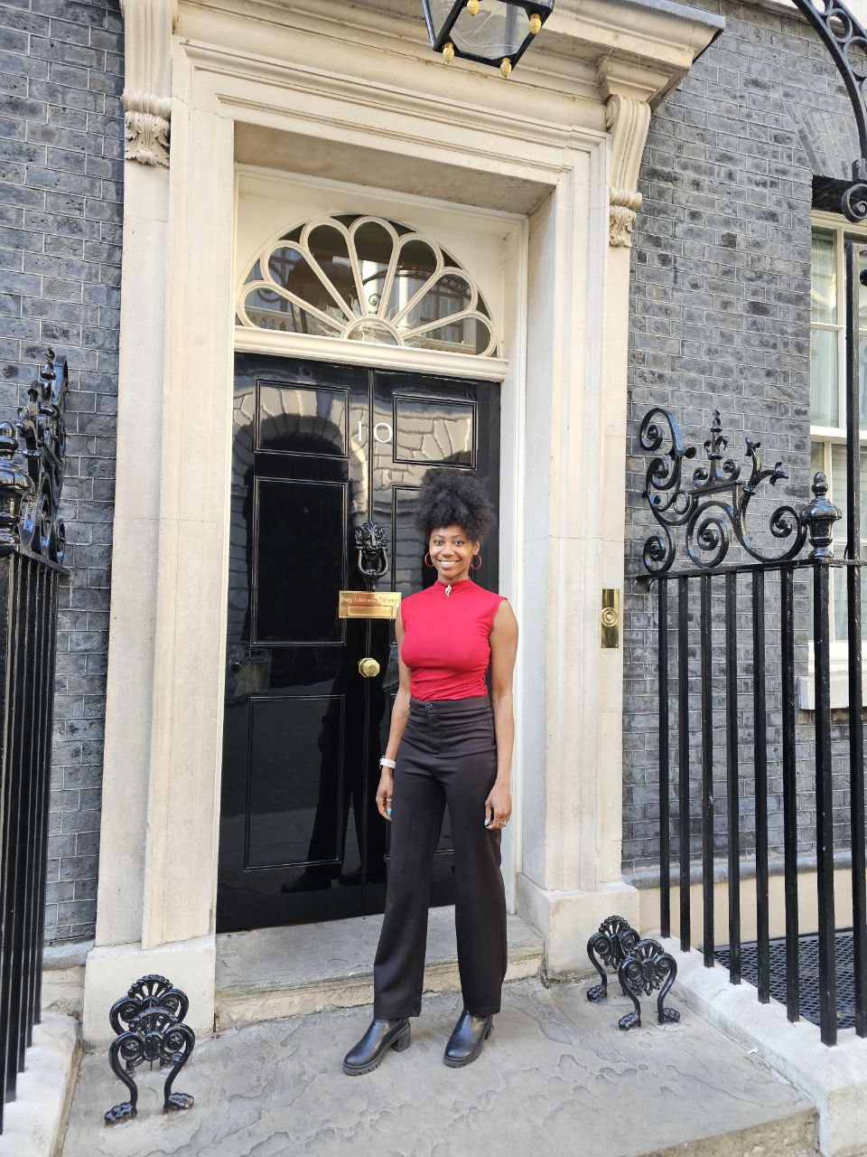 Ellenor McIntosh standing outside 10 Downing St
